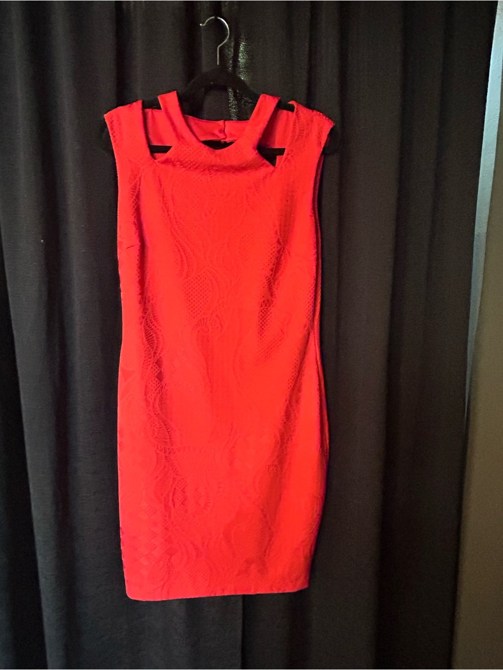 Cache Vibrant Red Textured Midi Sheath Dress